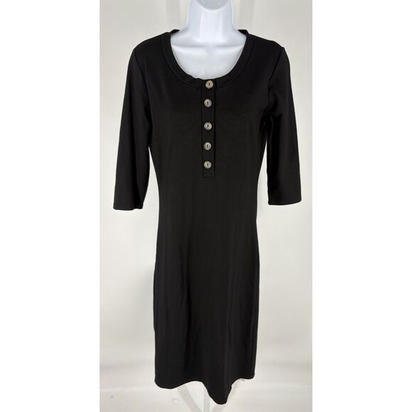 LOULOU Dresses & Skirts - Black Button 3/4 Sleeve Midi Dress